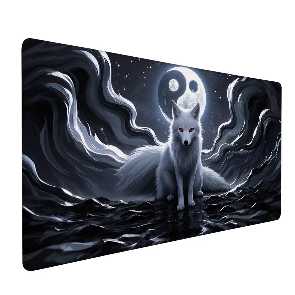 Bianco Tappetino Mouse XXL 1000x500x3mm, Gaming Tappetino Mouse Volpe Mousepad con Base in Impermeabile Gomma Antiscivolo per Tastiera Computer Ufficio Idea Regalo Festa del Papà e Compleanno X-958