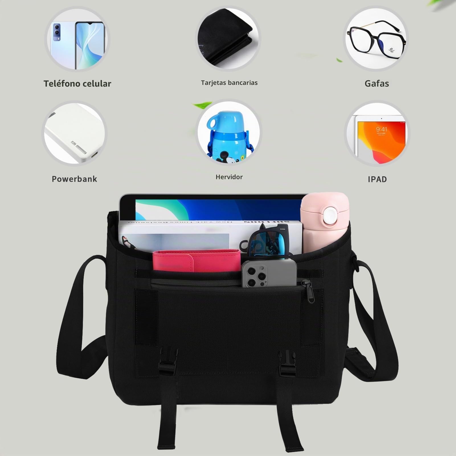 SIMTOP Bolso Bandolera Para Hombre,Bolso de Estudiante Con Correa Acolchada Para el Hombro,Para el Trabajo, la Escuela,la Oficina al Aire libre,la Universidad,los Viajes Diarios
