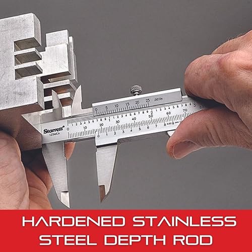 Miniatura 4 de Starrett Pinza Vernier con varilla de profundidad de acero inoxidable endurecido, tornillo de bloqueo y afilado, graduación negra, métrica, inglés,