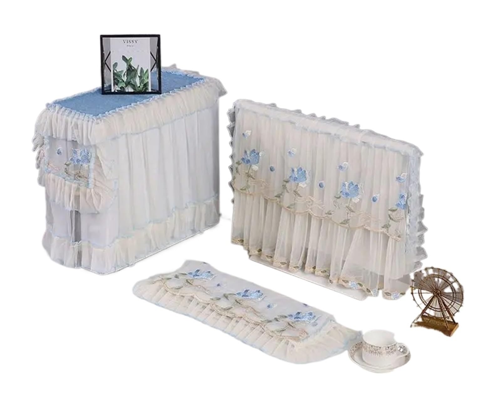 Qvorlth Color2 Monitor Cover 3Pcs/Set Fabric Lace Design Computer Desktop Dustproof Cover Cloth Keyboard Host(Color2)