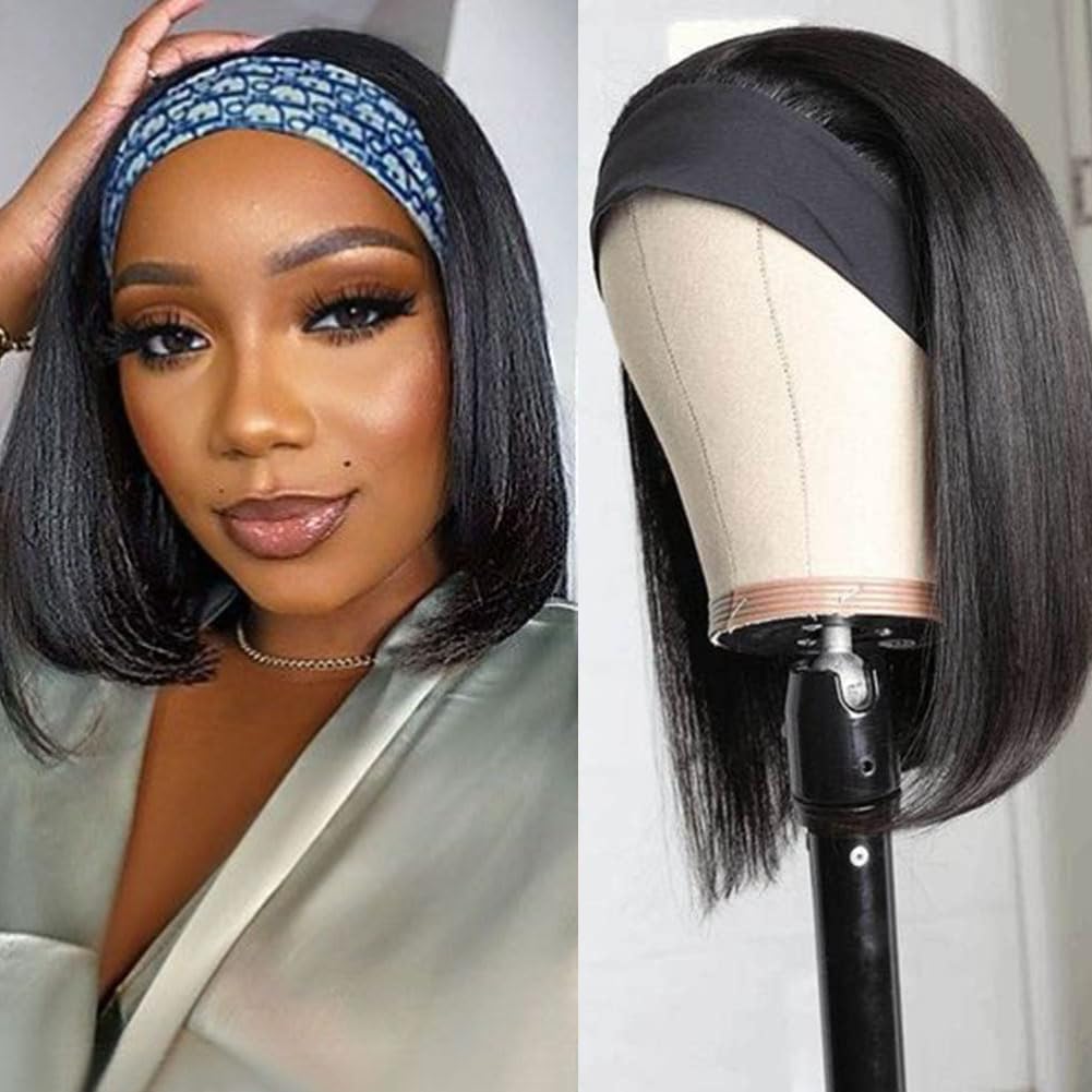 Amazon.com : Headband Wig Human Hair Straight Head Band Wigs  display picture 2