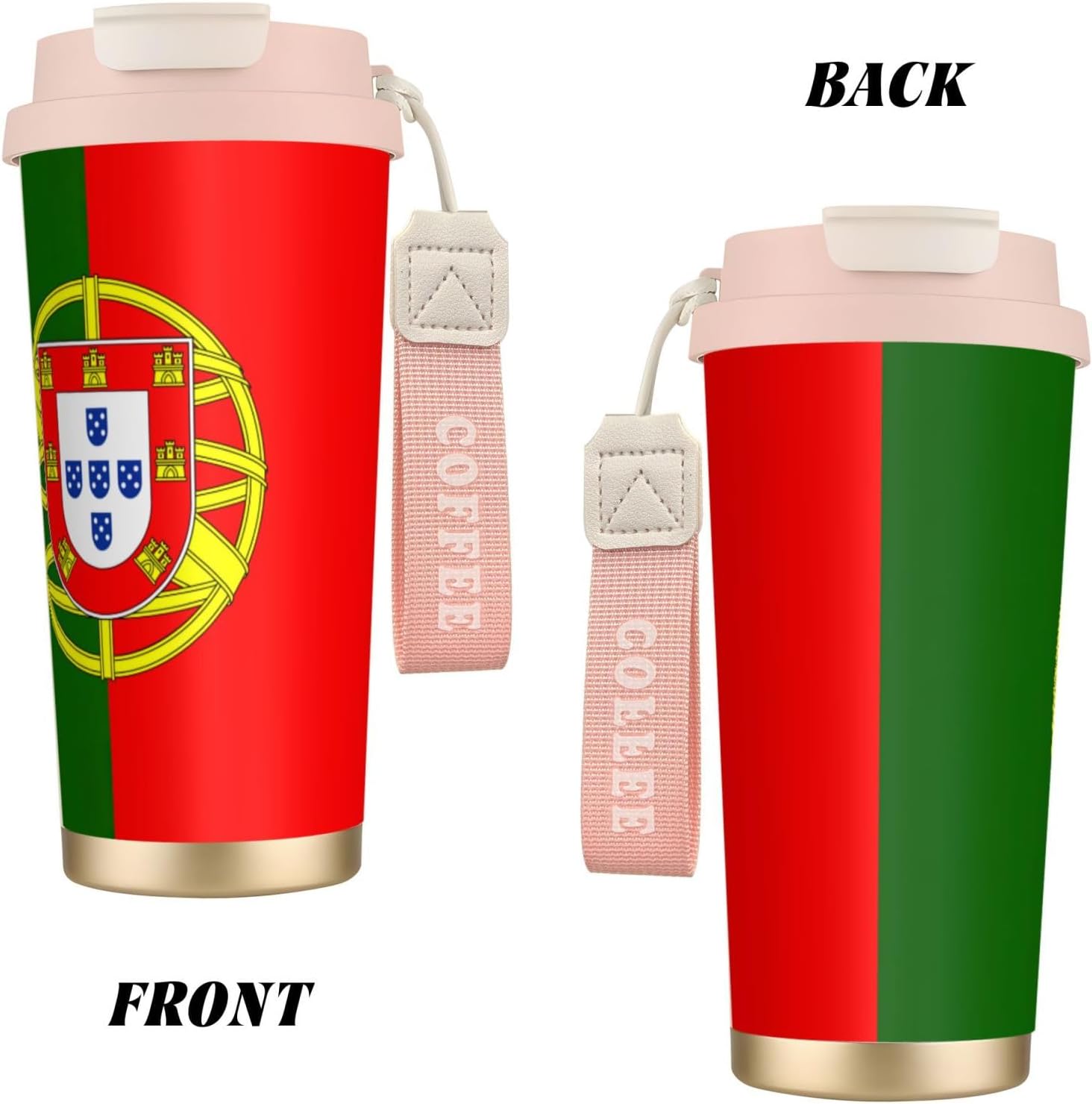 Portuguese flag Print Leakproof Insulated Coffee Mug,Stainless Steel Dual Drink Travel Tumbler,17 OZ