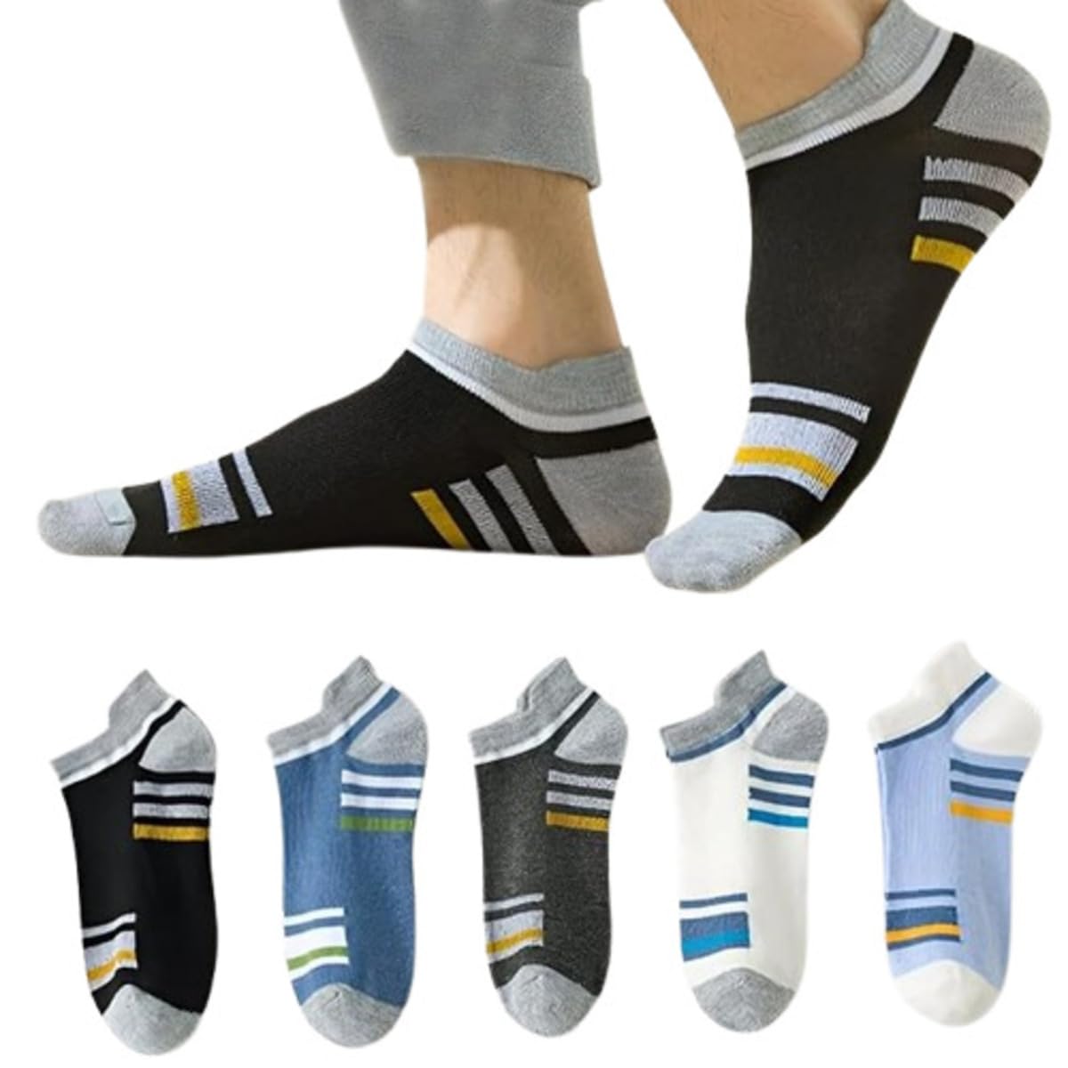 momisy Ankle Socks for Men Cotton Low Cut Socks for Sports, Gym & Soft Breathable Casual Socks Pack Of 5 (Multicolor)-picture-43