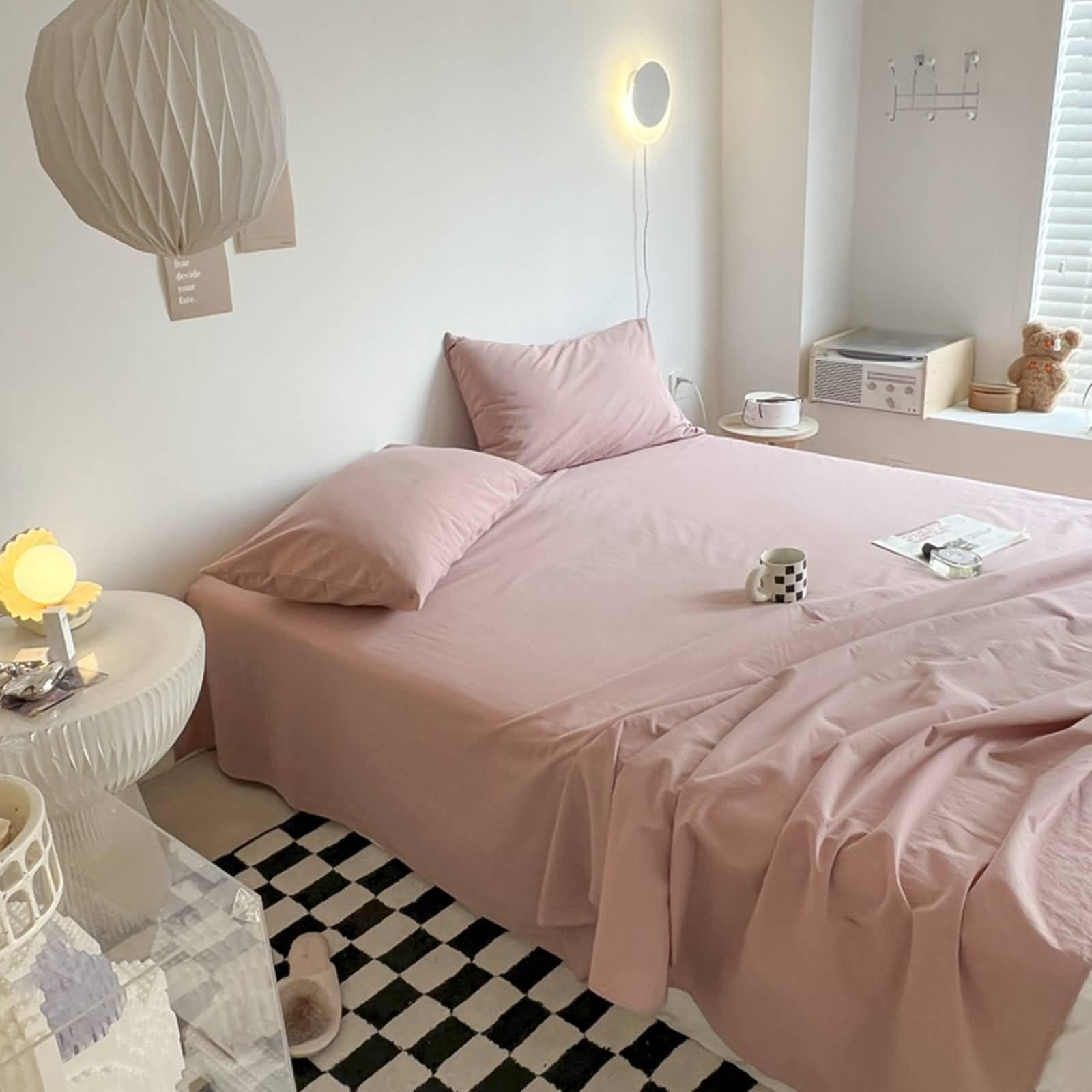 Bed Sheet, Dark Pink Flat Sheets 1 Piece Solid Color Cotton Bedsheet Fade Resistant Easy Care Soft Bedding, Dark Pink, 120x230CM