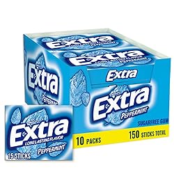 Extra Gum Peppermint Chewing Gum Bulk, Individually Wrapped, Perfect for Fresh Breath at School, Work, and Travel, 15 Count (Pack of 10)