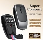 Wireless Mouse Mini Small Finger Bluetooth Mouse with TF Card Reader,Silent Pocket Portable Handheld Tiny Compact USB Travel Optical Mice for PC Laptop Computer MacBook Tablet Kids Women Men Gift
