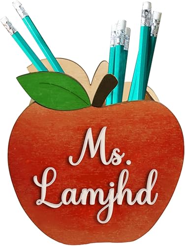 Miniatura 7 de Soporte de bolígrafo personalizado para escritorio, lindo soporte de madera para lápices para profesores, organizador de escritorio de regreso a