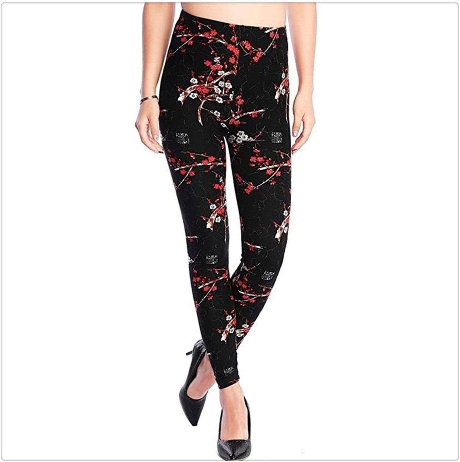 XBECO Women Comic Leggings Cartoon Printed Leggins High Stretch Girls Legging Punk Rock Leggin Pants Evening Clubwear Good Elasticity (Color : S172 Plum Blossom, Size : L.)