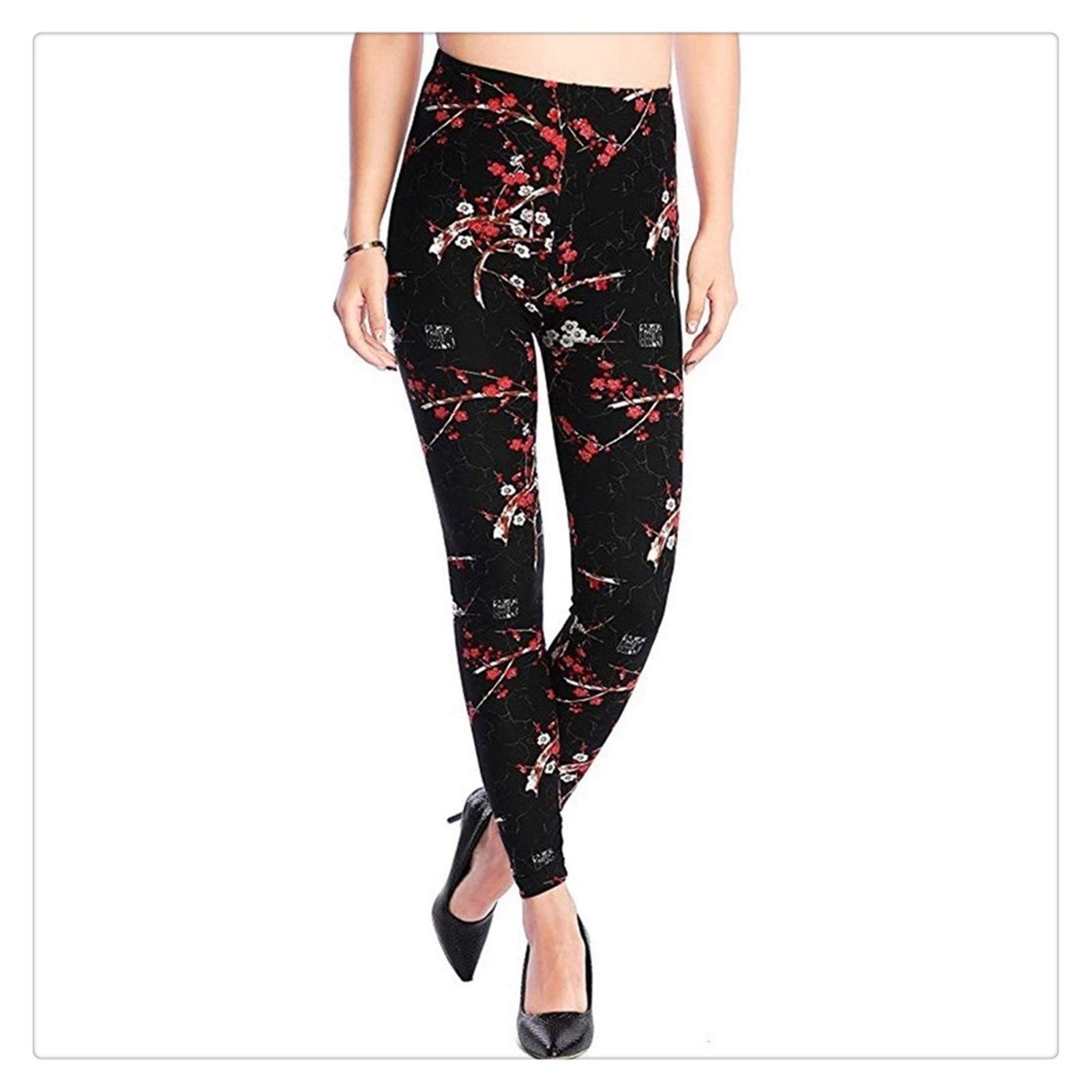 XBECO Women Comic Leggings Cartoon Printed Leggins High Stretch Girls Legging Punk Rock Leggin Pants Evening Clubwear Good Elasticity (Color : S172 Plum Blossom, Size : L.)