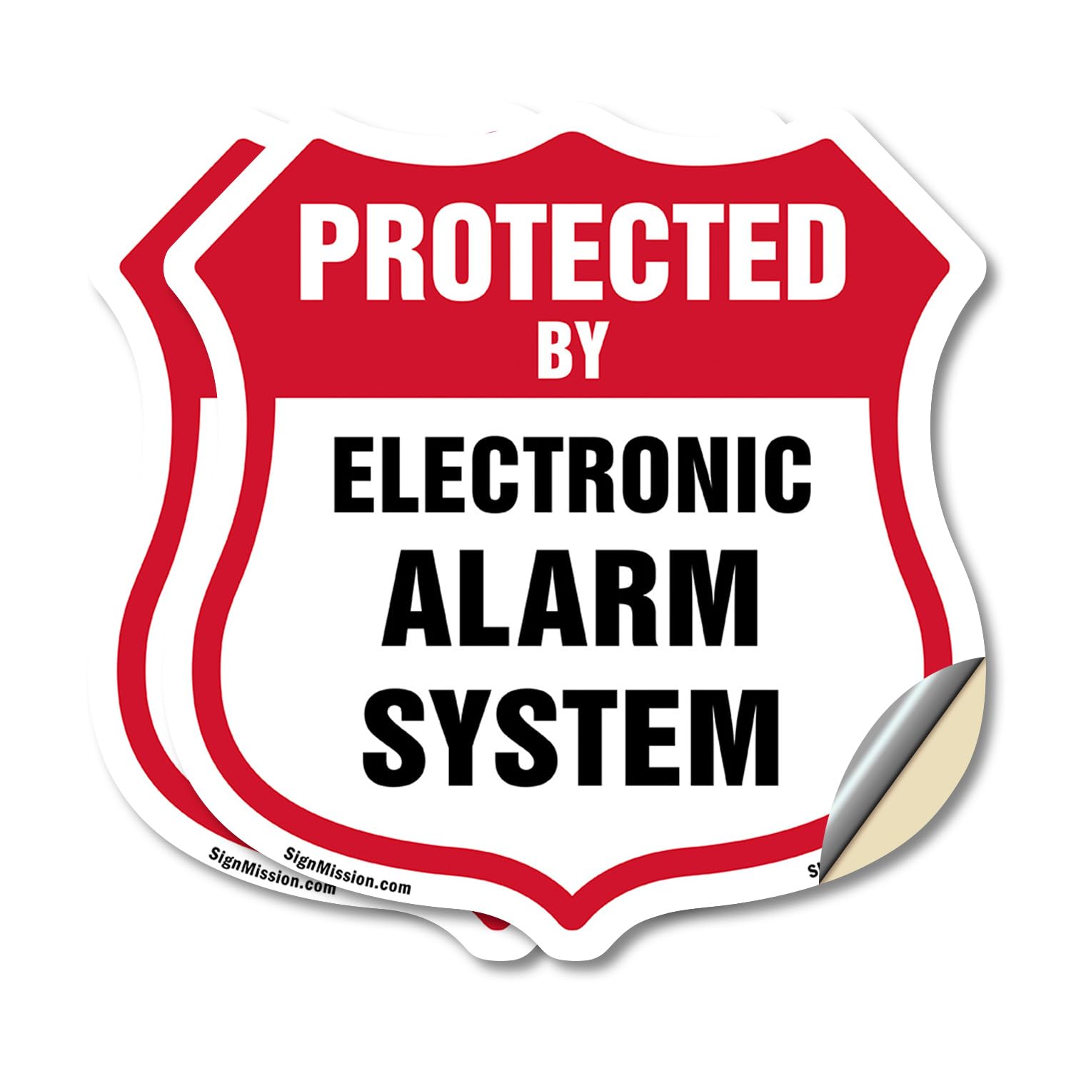 Security Alarm Shield Sign Protected By Electronic Alarm System (2 Pack) 6 inch X 6 inch Shield Shaped Heavy Duty 3.2 mil Vinyl Decals Weather
