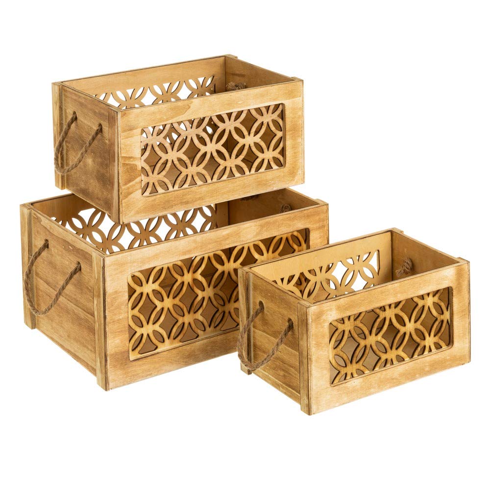 Boites en paulownia contre le désordre lot 3 coffres bois sculpté 36x26x18 cm LOLAhome