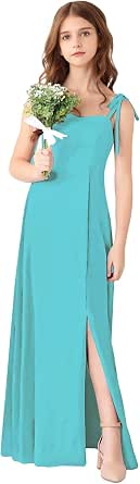 Cute V-neck Spaghetti Straps Floor-length Junior Bridesmaid Dresses Flamingo