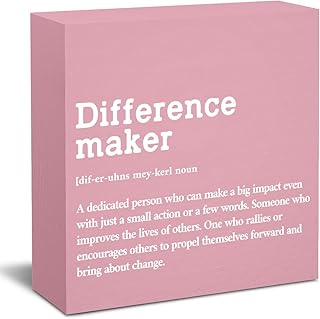 Difference Maker Definition Home Office Decor Wooden Box Sign, Motivational Retirement Thank You Gifts for Women Teacher Boss Lady Mom Coworker Farmhouse Desk Decor Table Shelf Wall Display, Pink