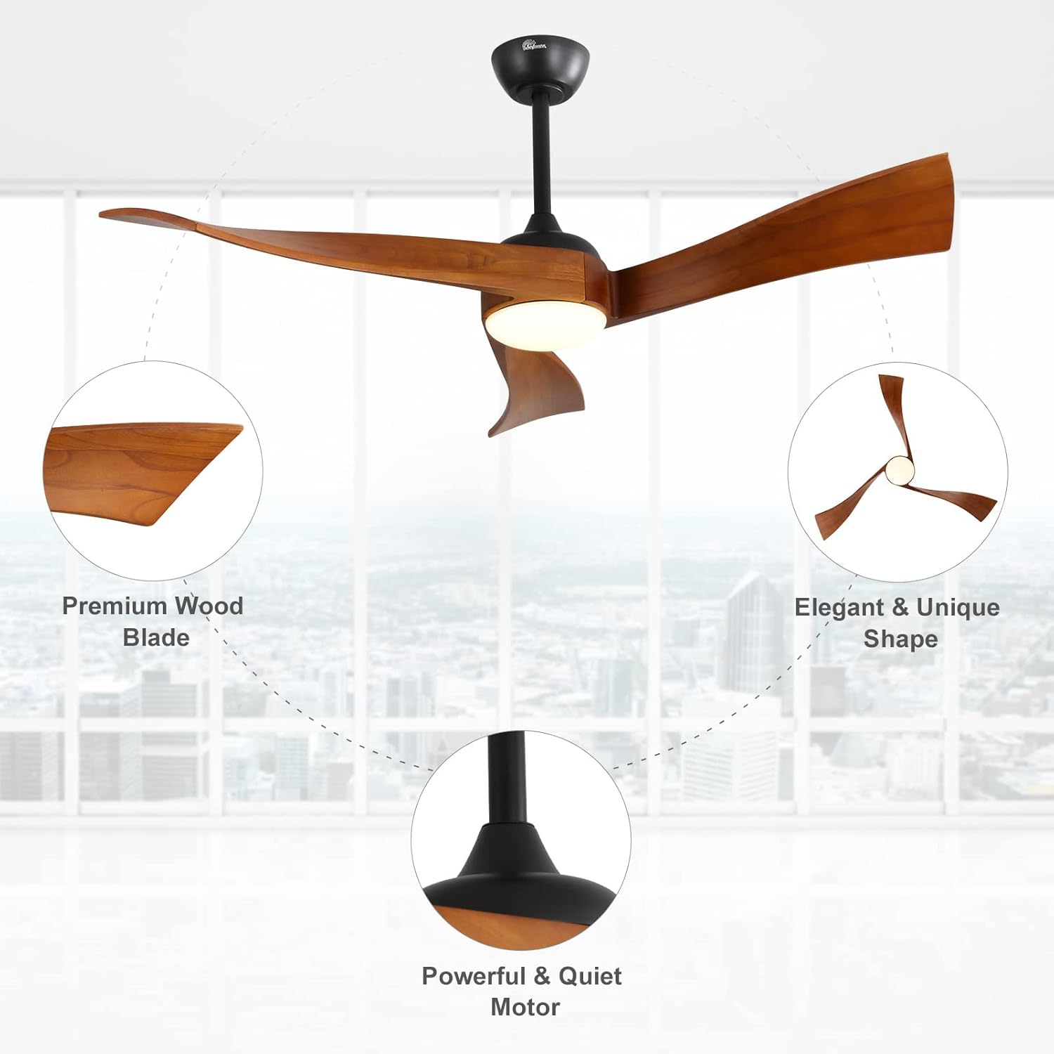 Onе-Dау Sаlе: Uр tо 70% оƒƒ Sofucor 52'' Ceiling Fan with Lights Remote Control, Modern Ceiling Fan with Dimmable LED Light, 3 Reversible Solid Wood Blades & 6 Wind Speed, Bronze