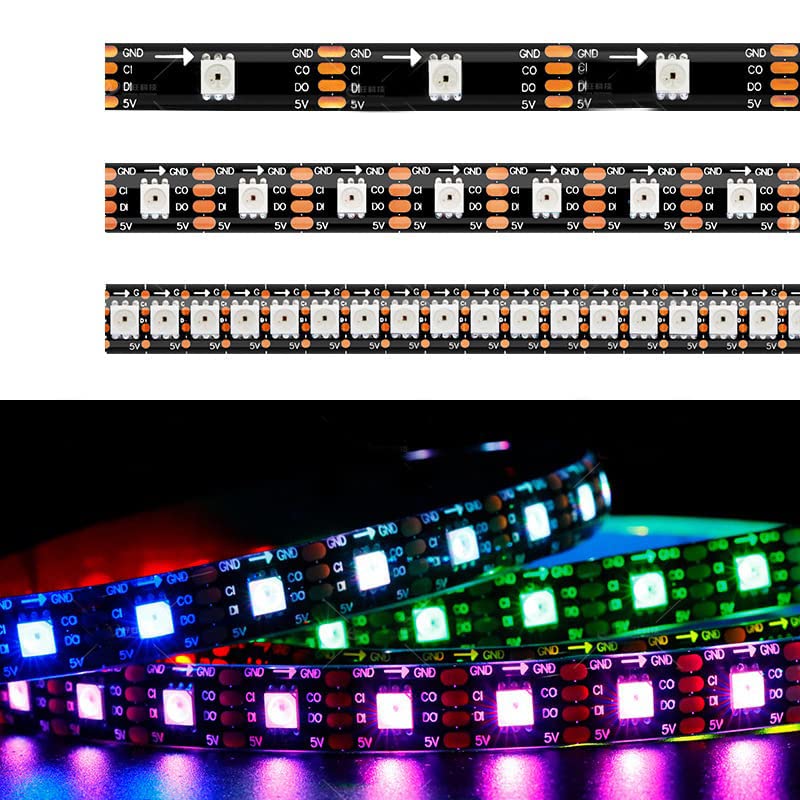 TOPXCDZ APA102 SK9822 30/60/144Leds/Pixels/m Smart RGB Led Pixel Strip Data and Clock Seperately DC5V IP30/IP65/IP67 (IP67 Waterproof, 5m 60Leds White PCB)