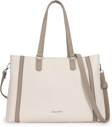 Structured Laptop Tote Bag for Women | Faux Leather Work Bag with 14-Inch Padded Sleeve, 3 Compartments, Zip &amp; Magnetic Cl...