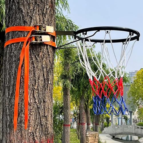 LPLYAA 45cm/18 Inch Basketball Rim and Net, Outdoor Hanging Basketball Hoop with Adjustable Strap for Adults Kids, Garden Patio Tree Pole Backyard Fence Basketball Court c