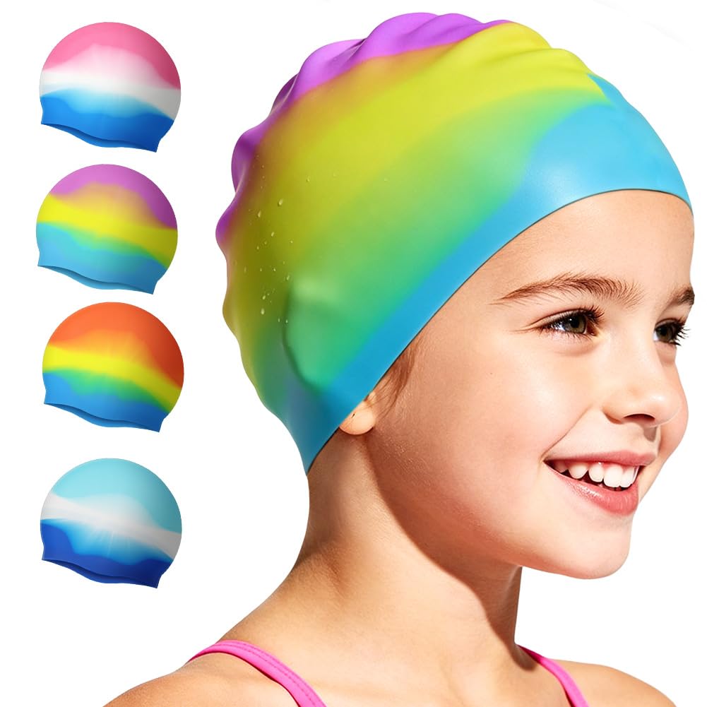 AOOSU Swimming Cap, Silicone Swim Cap, Kids Swim Hat Waterproof and Non-Slip, Comfortable and Soft, Unisex, Comfortable Suitable for Swimming and Diving