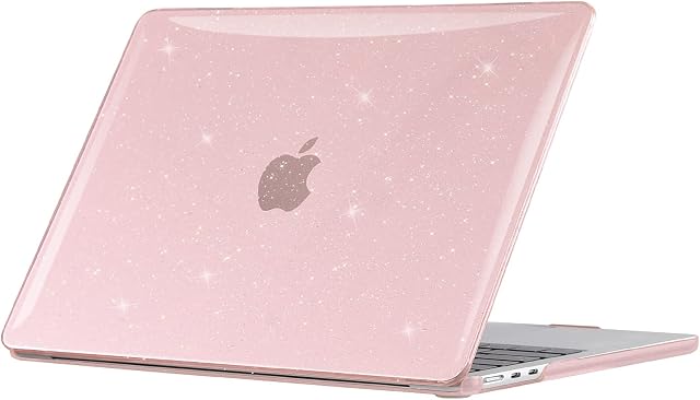 EooCoo Sparkly Case compatible for NEW Macbook Air 13.6 inch M2 A2681 with Touch ID, 2022 Release, Plastic Hard Shell, Smooth Shiny Surface, Glitter Pink