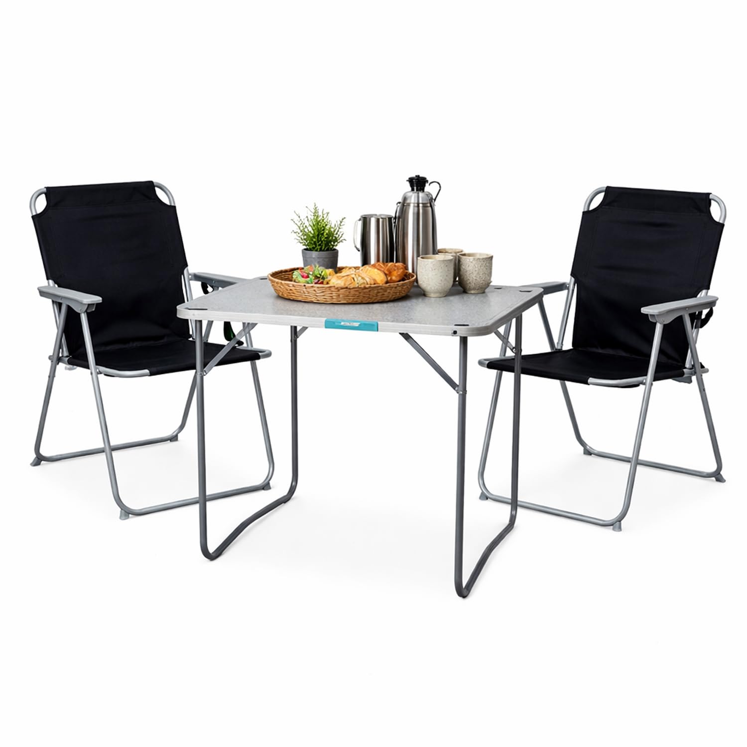 Mojawo 3tlg. Campingmöbel Set Alu Camping L70xB50xH59cm 1x Campingtisch mit Tragegriff + 2 Campingstühle schwarz Stoff Oxfort