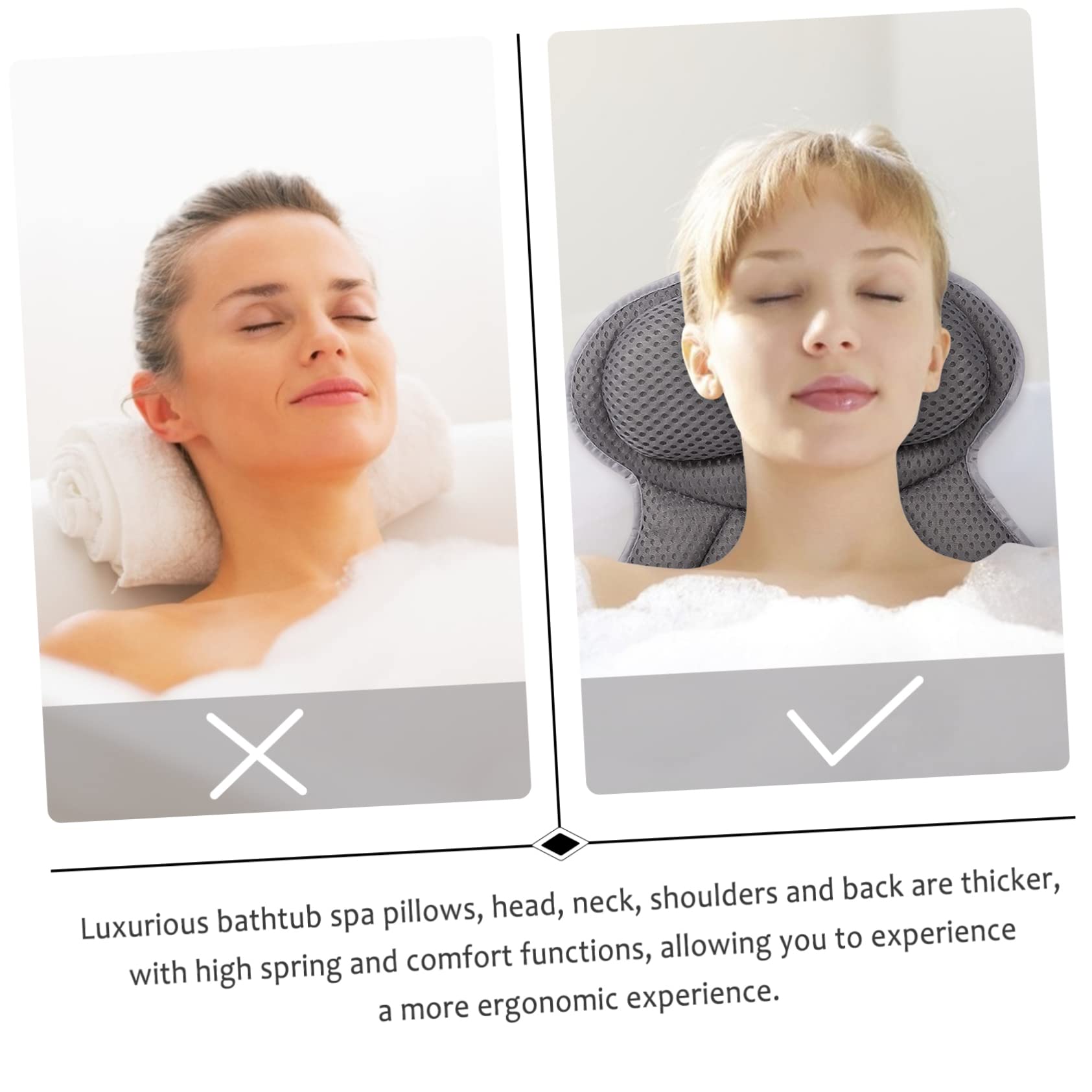 Mikinona Unique Design Fishtail Pillow Bath Pillow Bathtub Headrests Bathtub Neck Cushions and Comfortable (Grey)