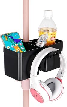 Universal Mic Stand Cup Holder Drink Holder with Headset Hanger for Music Stand,Light Stand, Tripod for Music Sheet, Live Streaming, Karaoke, Recording, Music Stand Accessories Dual Cup Clamp