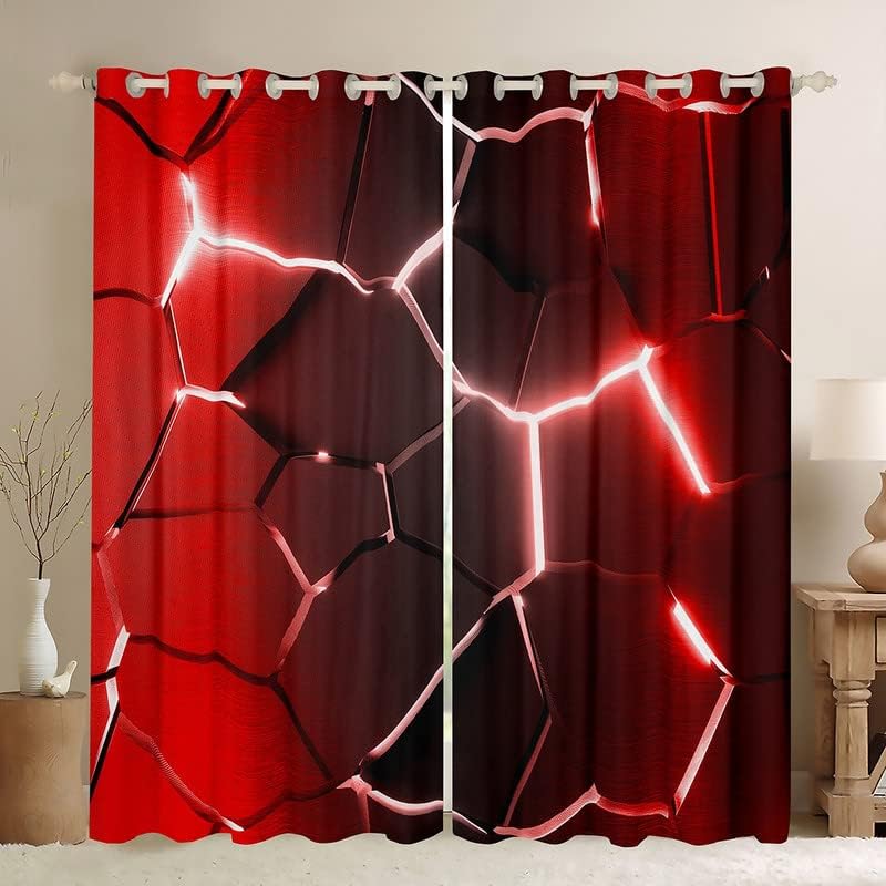 Cortinas opacas de panal para dormitorio, sala de estar, hexagonales, color rojo degradado, cortinas opacas para niños, oscurecimiento geométrico,