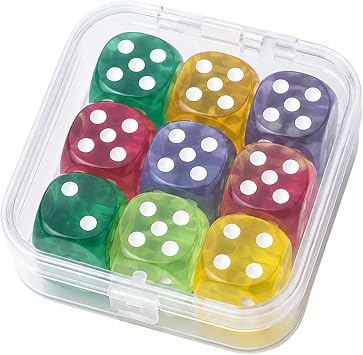 Dice Set with Storage Box, 9 Pieces, Transparent Case, Multiple Colors Portable and Easy to Organize