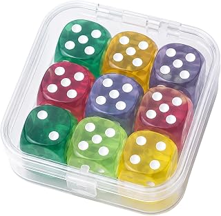 Dice Set with Storage Box, 9 Pieces, Transparent Case, Multiple Colors Portable and Easy to Organize