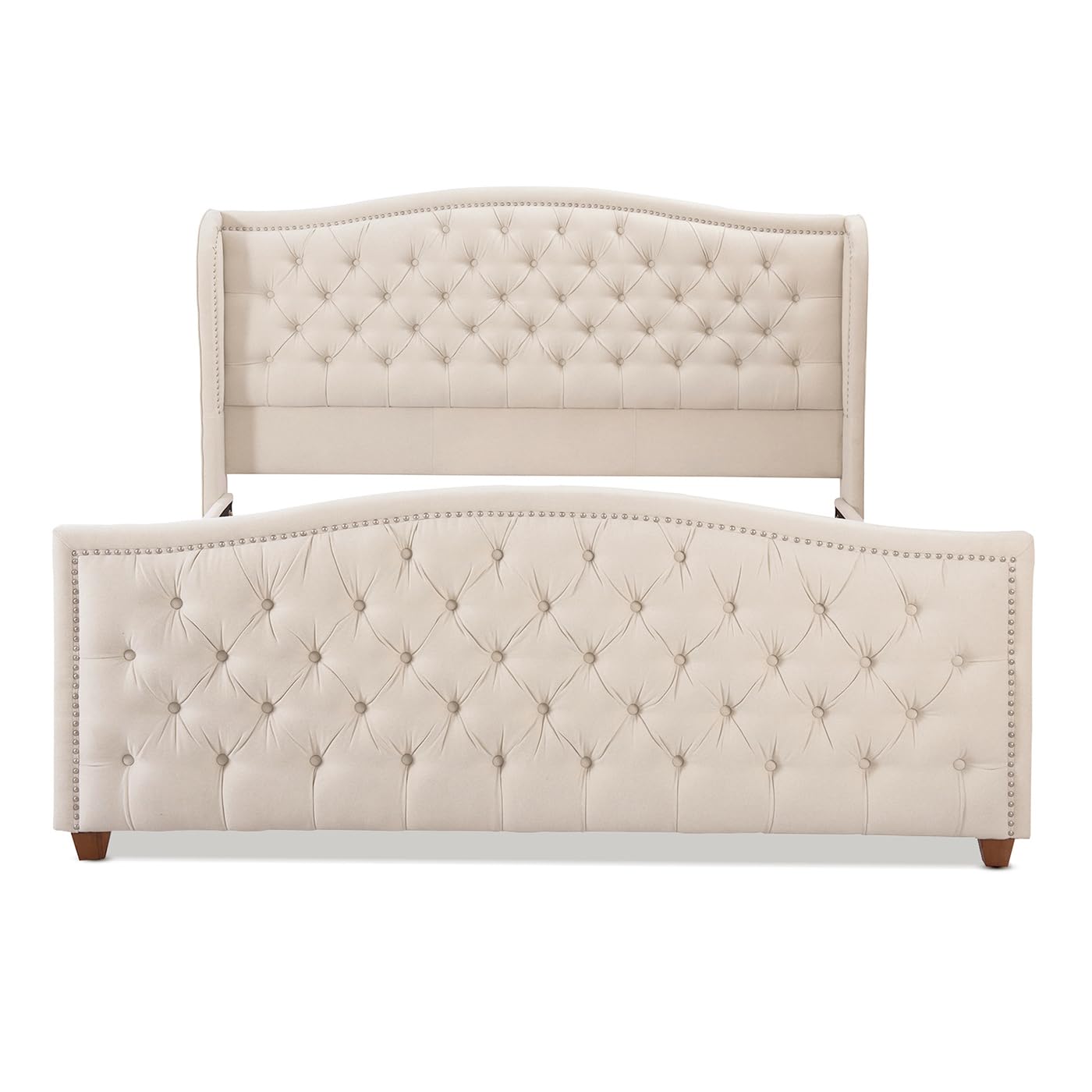 Jennifer Taylor Home Marcella Upholstered Shelter Headboard Bed Set, King, Sky Neutral Beige Polyester