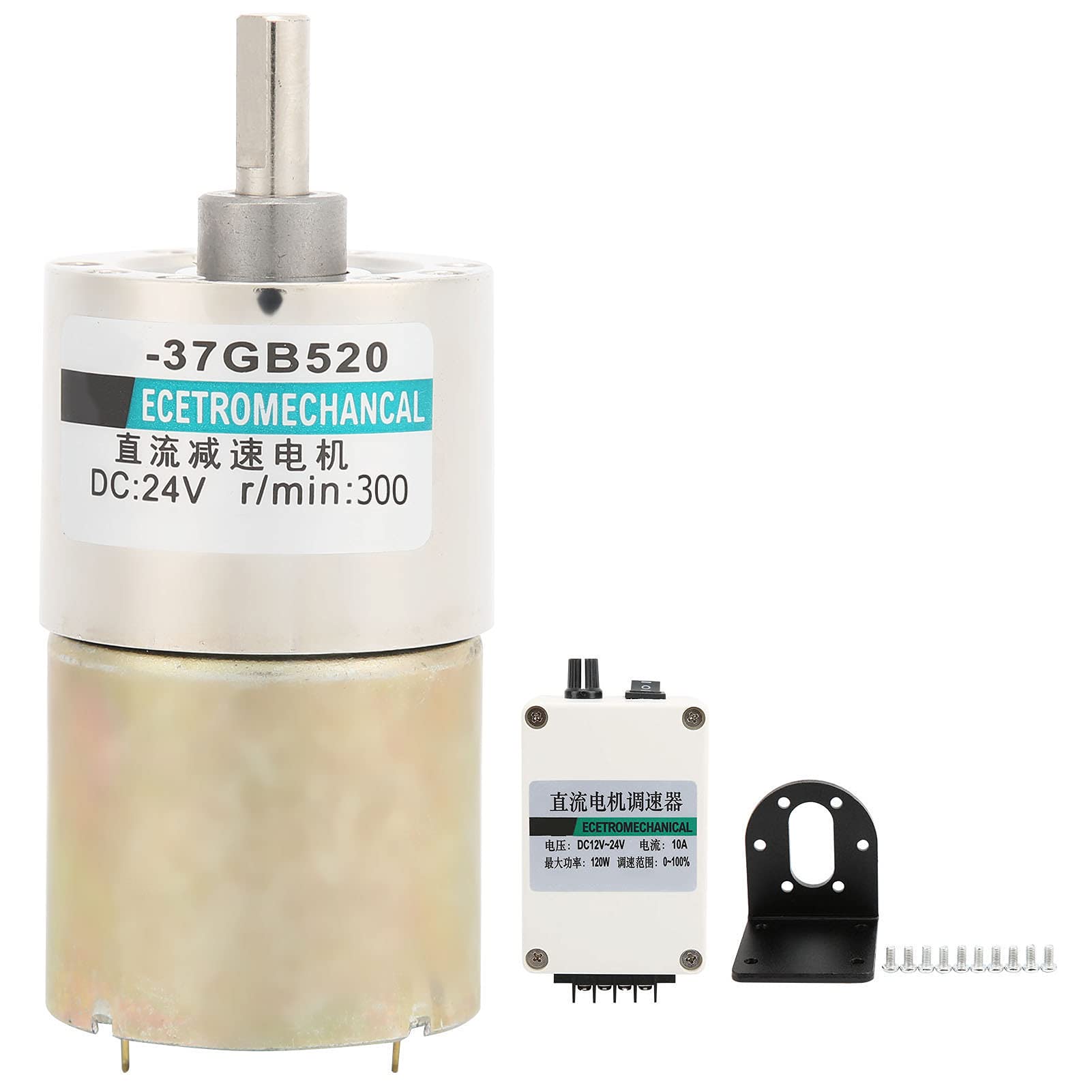 XD – 37GB520 Gleichstrom-Getriebemotor mit Halterung, 12 V Mikromotor mit niedriger Drehzahl, einstellbare Drehzahl, drehbar im Uhrzeigersinn und gegen den Uhrzeigersinn, mit (300 U/min)