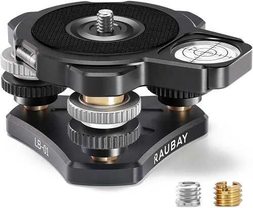RAUBAY Tripod Leveler Stand for Seestar S50, ±6° Precision Adjustable Leveling Base with Detachable Magnetic Bubble Level, CNC Aluminum 3/8” Mount for Panoramic, Ball & Video Heads and Tripods (LB-01