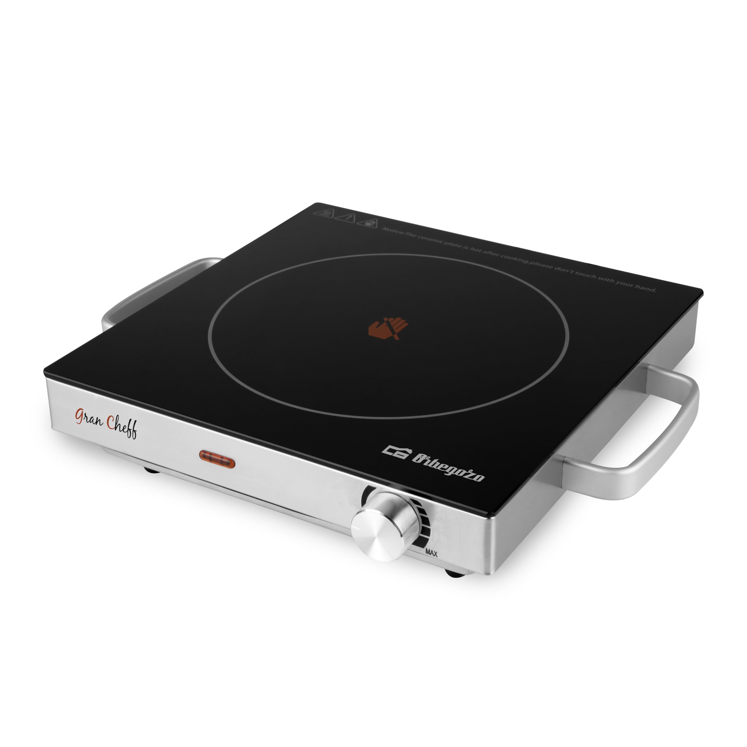 Orbegozo PCE 5000 - Plaque chauffante portable en vitrocéramique, puissance 2000 W, corps en acier inoxydable, thermostat réglable, couleur noire