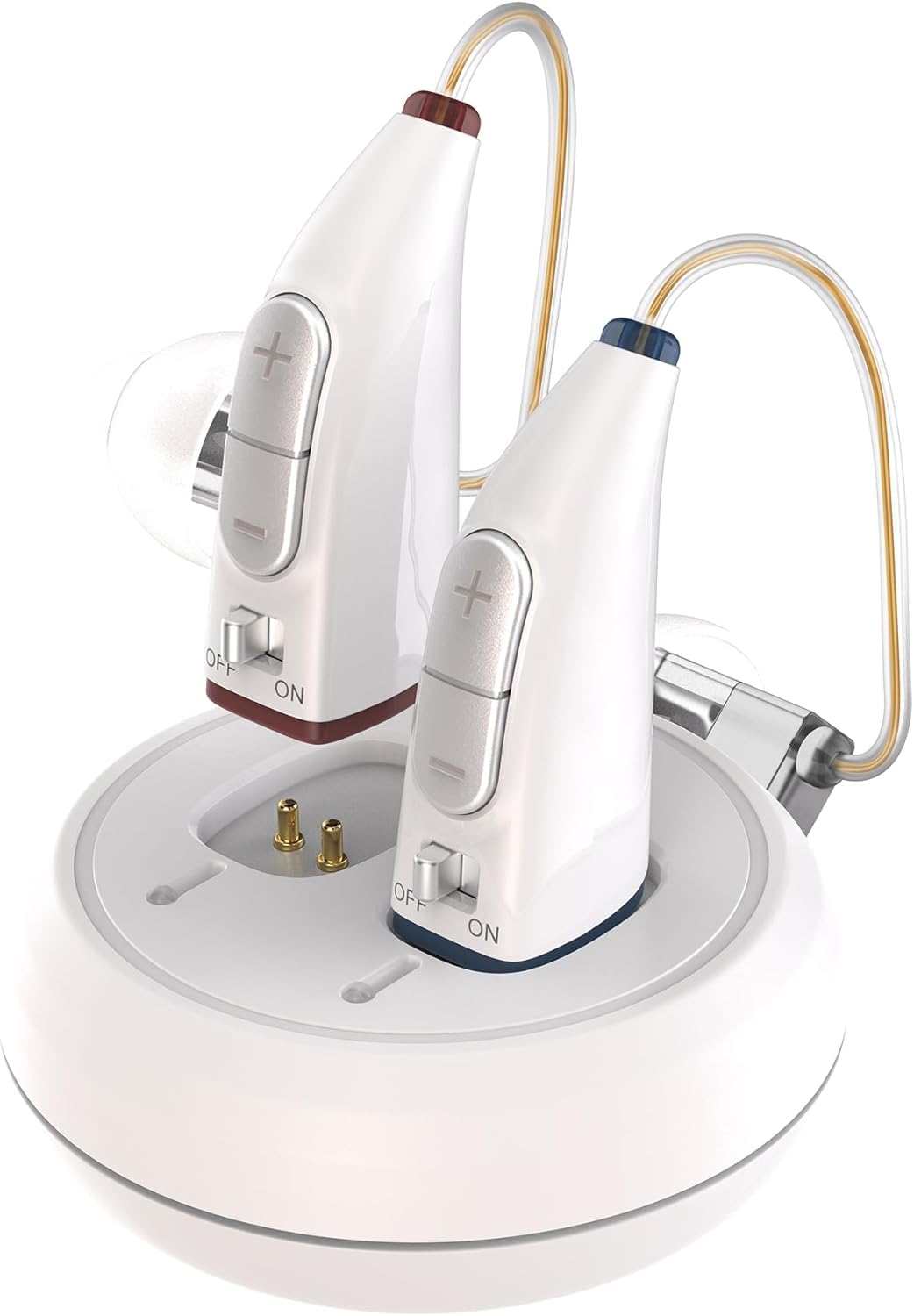 Ricaricabile per anziani - (coppia) Dispositivo personale binaurale dietro l'orecchio, batteria a lunga durata, design BTE confortevole per tutto il giorno, bianco
