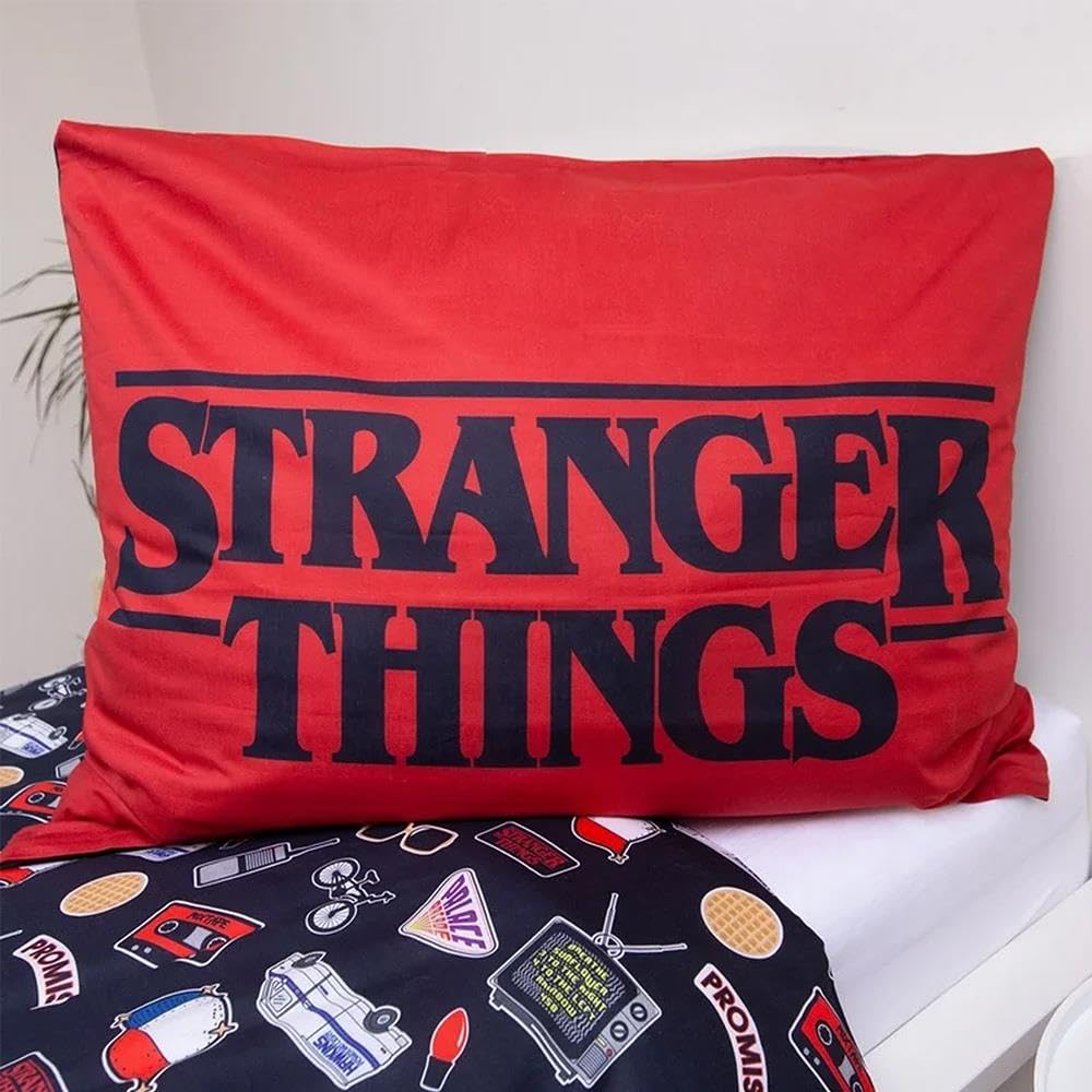 Jerry Fabrics Stranger Things - Juego de funda nórdica individual y funda de almohada con diseño de cabeza boca abajo, tamaño europeo para niños, adolescentes, fans en colores negro y rojo