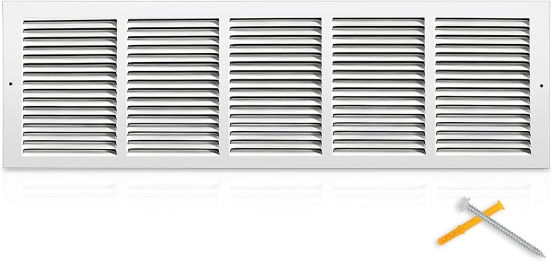 30"W x 8"H Return Air Grille [Duct Opening Size], Steel HVAC Return Air Vent Cover for Wall & Ceiling, White Powder-Coated Rust-Resistant AC Cold Air Return, Outer Dimensions 31.75"W x 9.75"H