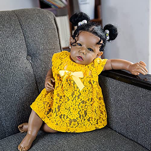 Rebornova Reborn Baby Dolls Black Girl, African American 20 Inch Realistic Newborn Baby Dolls with Lifelike Soft Body Silicone Limbs Birthday Gift Set for Ages 3+