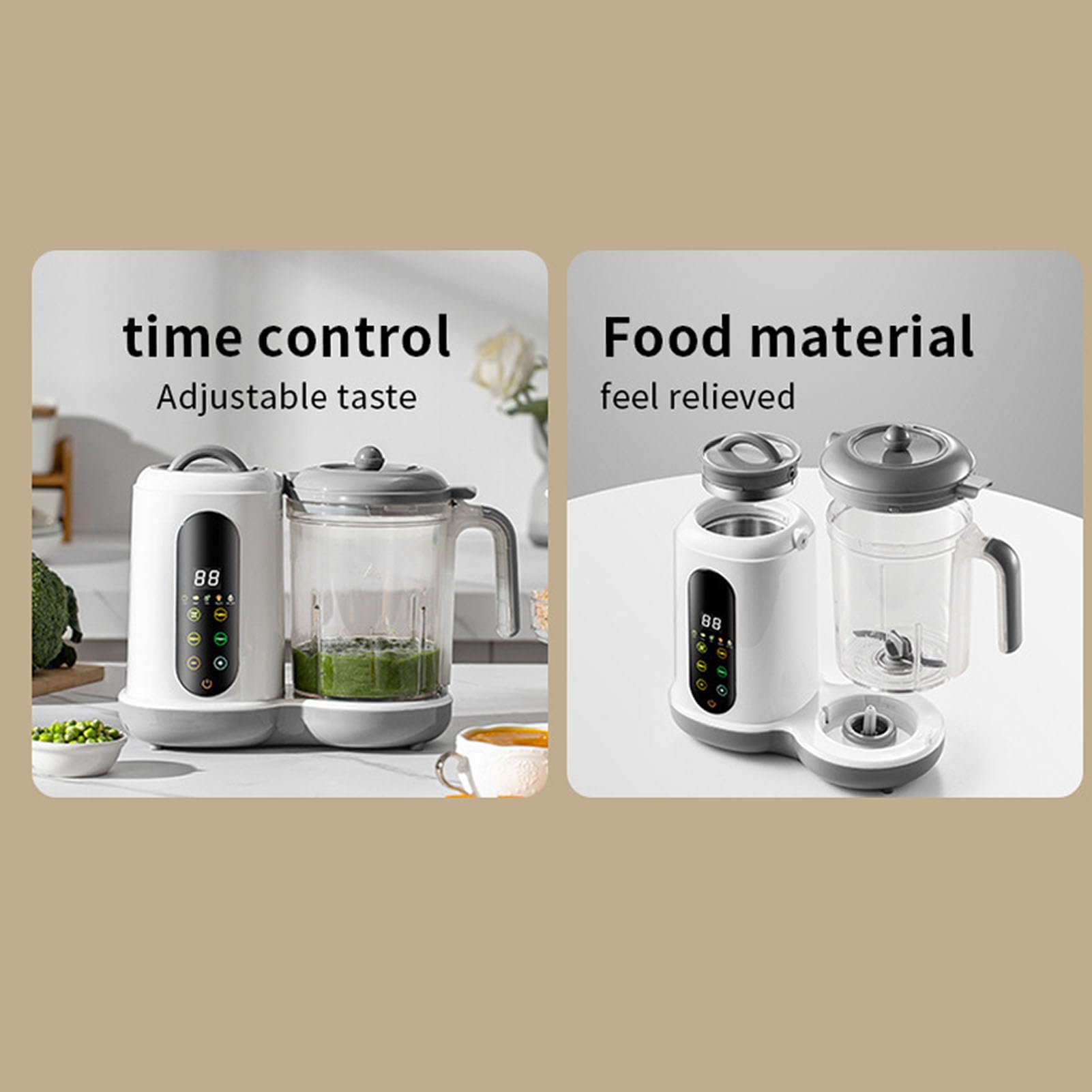 Fabricante de puré de Alimentos para Bebés, Vaporizador de Procesador de Alimentos para Bebés, Máquina de Licuadora Multifuncional, Licuadora de puré de Molienda de un Paso (Enchufe de la UE)