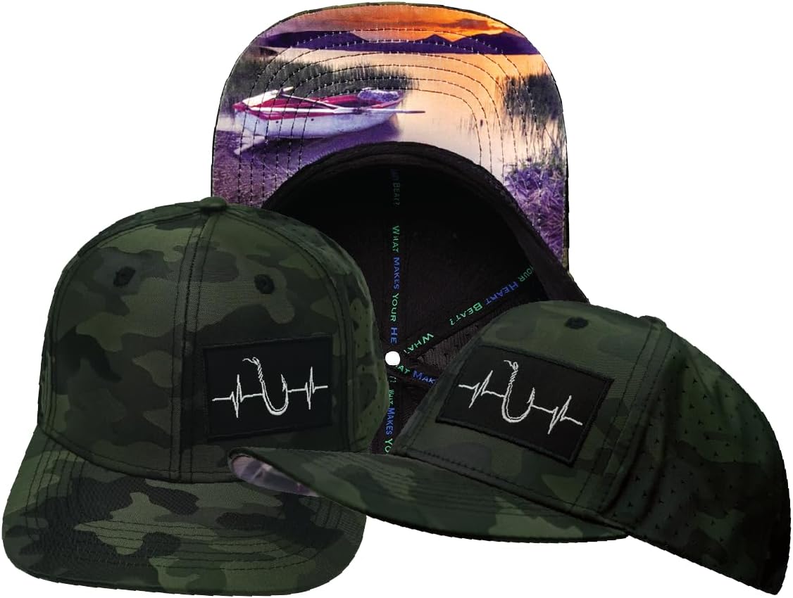 Fishing Hat - Baseball Hat Fit - Green Camo - Laser Mesh