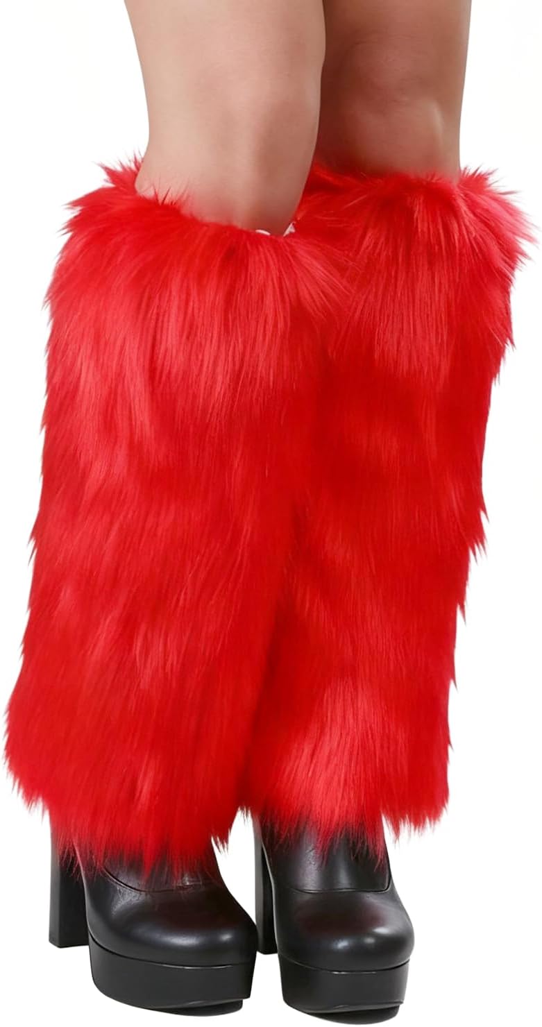 WMG Furry Faux Fur Leg Warmers For Women Fur Long Boot Covers Fluffy and Stretchy Leg Warmers For Christmas Cosplay