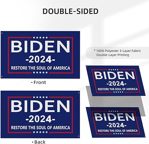 Miniatura 4 de Bandera Biden 2024 Restore The Soul Of America Bandera Joe Biden Kamala Harris Flag Pro Biden Bandera Premium de doble cara 3 x 5 pies, pancarta de