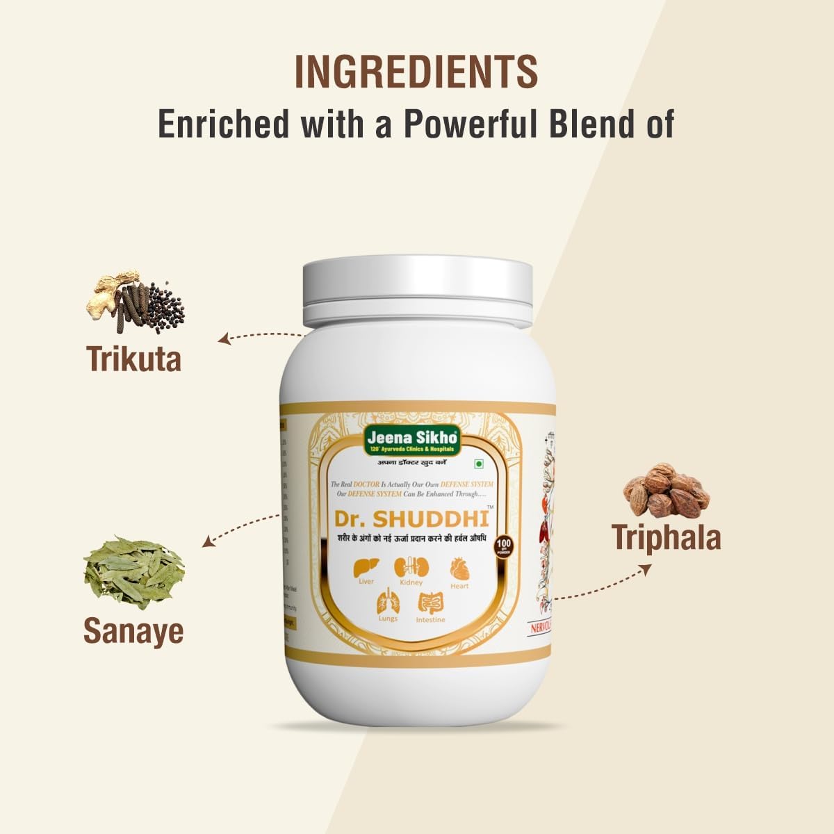 Jeina Sikho Dr Shuddhi Powder | Ayurvedic Churan for healthy digestion, immunity, and overall welfare. Rich in Trikuta, Tripala, and Sanaya. Herbal Churan for Healthy Lifestyle, 100 G Jeina Sikho Dr Shuddhi Powder | Ayurvedic Churan for healthy digestion, immunity, and overall welfare. Rich in Trikuta, Tripala, and Sanaya. Herbal Churan for Healthy Lifestyle, 100 G