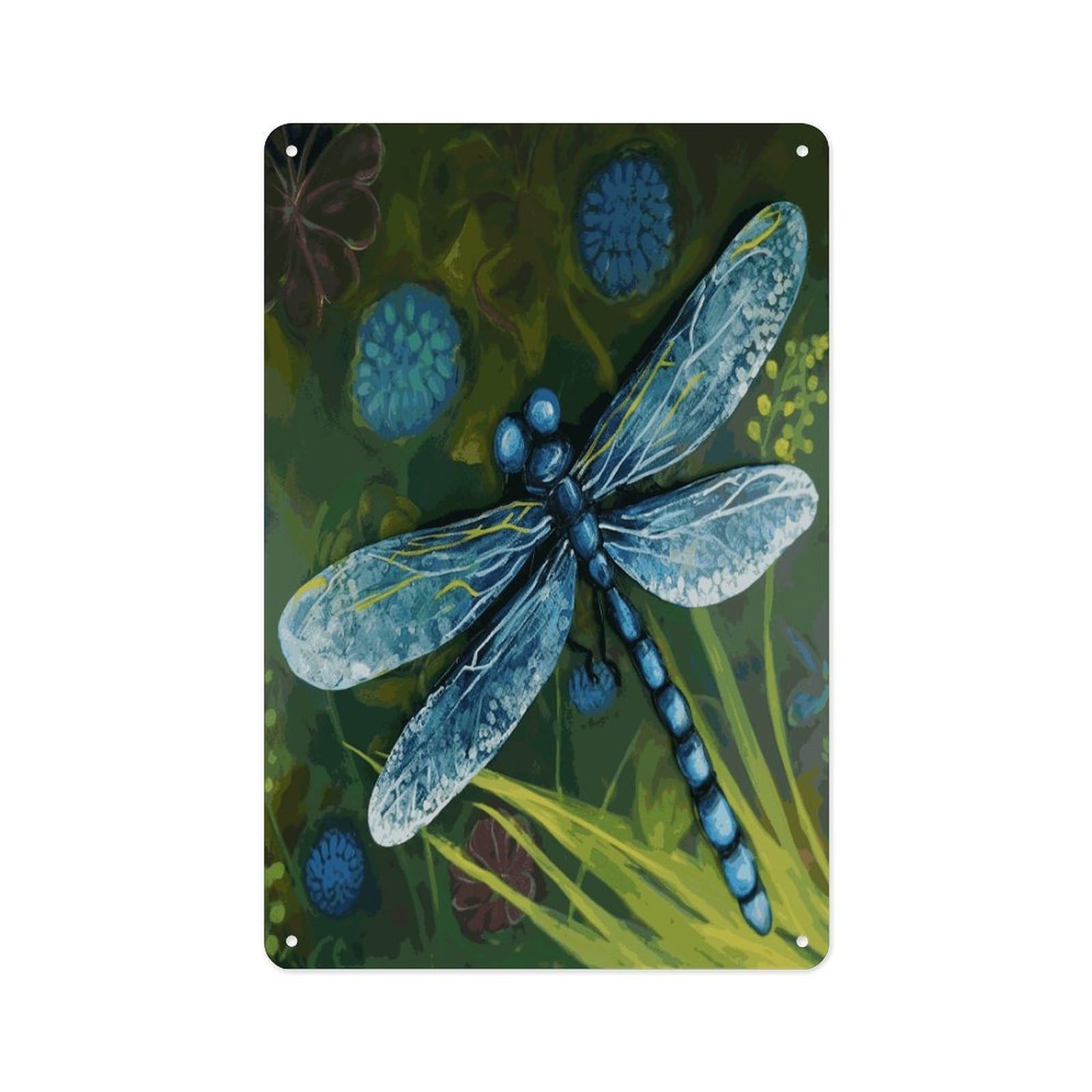 Fekiloot Style Hand Painted Blue Dragonfly Wall Decor Metal Signs Tin Signs Poster