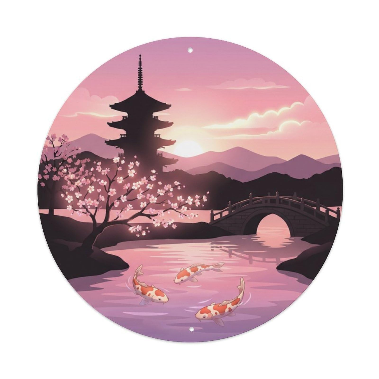 Galvaxio Style Japanese Koi Fish Evening Glow Pink Light Metal Tin Sign