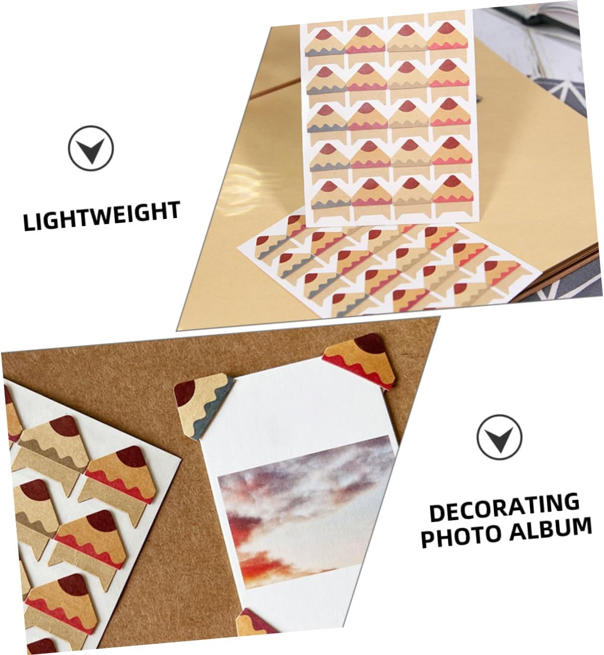 jojofuny 10sheets Self-Adhesive Photo Mounting Corners for Scrapbooking and Picture Albums Decorative Corner Stickers Cute Patterns and Solid Colors for Crafting and Protecting Photos