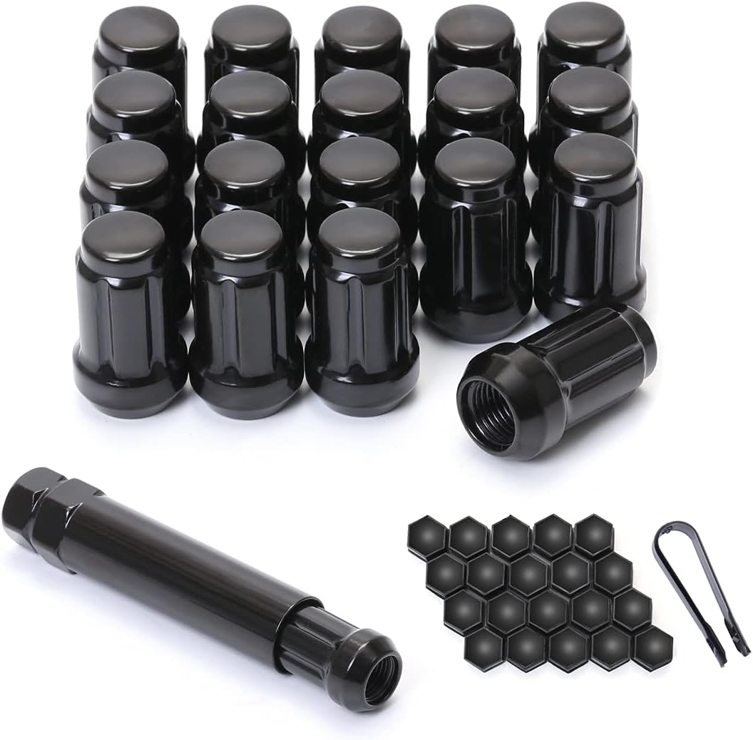 M12x1.25 Black 6 Spline Lug Nuts - Anti-Theft, 1.38" Long, Set of 20 - Acorn Aftermarket Wheel Lug Nuts