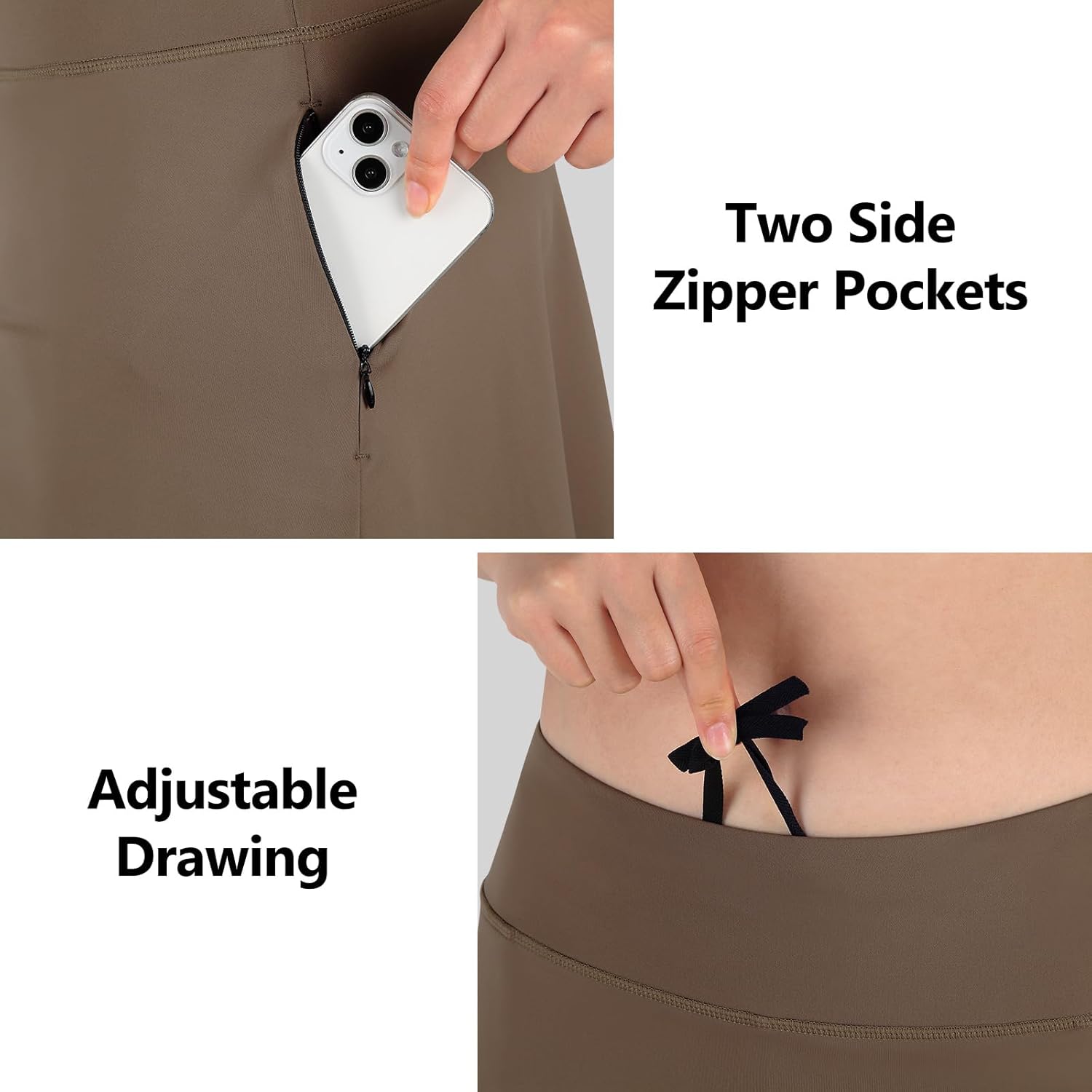 ANIVIVO Women Long Knee Length Skirt with Capris Leggings,Skirted Leggings with High Waisted Zipper Pockets - Image 3