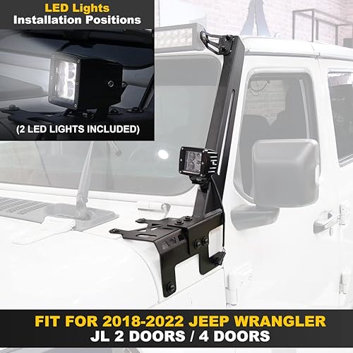 Miniatura 5 de Barra de luz LED A-Pillar de 50 a 52 pulgadas para Jeep Wrangler JL JLU Umlimited, 2019-2025 Gladiator JT, soporte de montaje de barra de luz