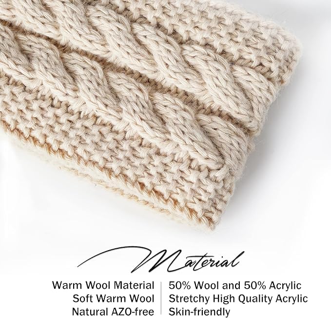 Winter Headbands for Women Wool 2 Pack, Ear Warmers for Women Headband Knit Thick Fleece Lined, Cold Weather Warm Ear Muffs(Black+Army) - Image 3