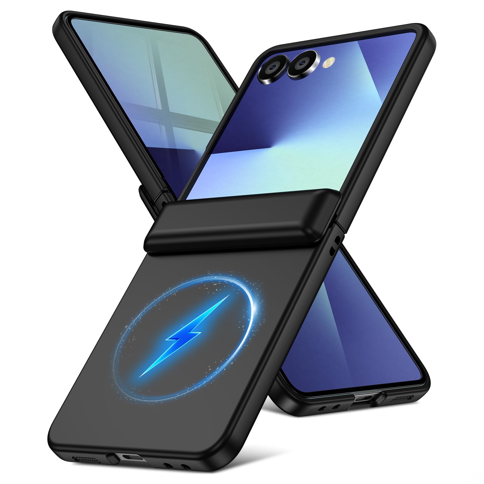 Samsung Galaxy Z Flip 7ブラック ケース付き Galaxy Z Flip 7ケース スタンド機能 ブラック MagSafe対応 マグネット